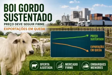 Preço do boi gordo deve seguir sustentado apesar da queda nas exportações de carne bovina