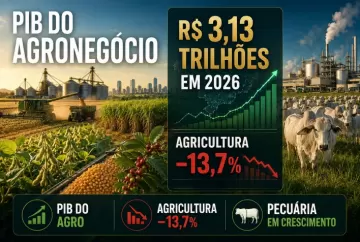 PIB do agronegócio pode atingir R$ 3,13 trilhões em 2026, mas agricultura deve recuar 13,7%