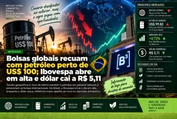Bolsas globais recuam com petróleo perto de US$ 100; Ibovespa abre em alta e dólar cai a R$ 5,11