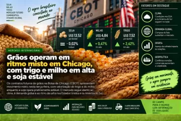 Grãos operam em ritmo misto em Chicago, com trigo e milho em alta e soja estável