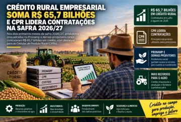 Crédito rural empresarial soma R$ 65,7 bilhões e CPR lidera contratações na safra 2026/27