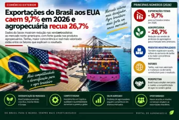 Exportações do Brasil aos EUA caem 9,7% em 2026 e agropecuária recua 26,7%