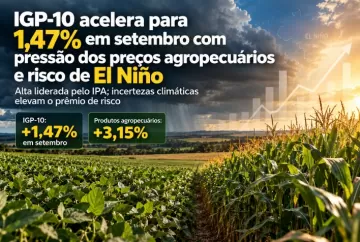 IGP-10 acelera para 1,47% em setembro com pressão dos preços agropecuários e risco de El Niño