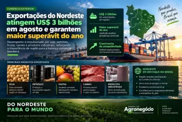 Exportações do Nordeste atingem US$ 3 bilhões em agosto e garantem maior superávit do ano