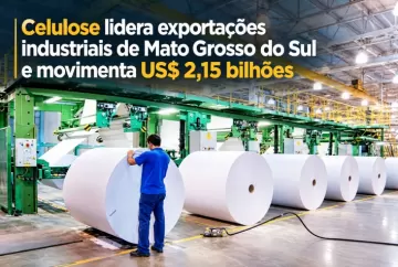 Celulose lidera exportações industriais de Mato Grosso do Sul e movimenta US$ 2,15 bilhões