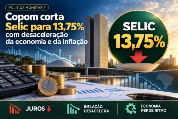 Copom corta Selic para 13,75% com desaceleração da economia e da inflação