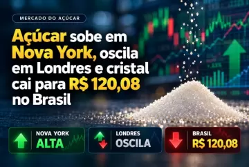Açúcar sobe em Nova York, oscila em Londres e cristal cai para R$ 120,08 no Brasil