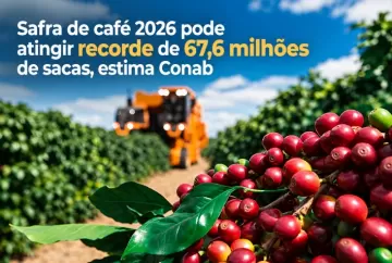 Safra de café 2026 pode atingir recorde de 67,6 milhões de sacas, estima Conab