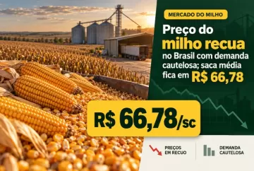 Preço do milho recua no Brasil com demanda cautelosa; saca média fica em R$ 66,78