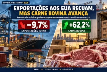 Exportações do Brasil aos EUA caem 9,7% em 2026, mas carne bovina avança 62,2%