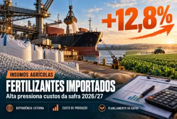 Fertilizantes importados ficam 12,8% mais caros e pressionam custos da safra 2026/27