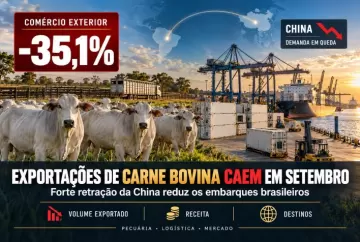 Exportações de carne bovina caem 35,1% em setembro com forte retração da China
