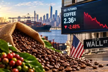 Café recua em Nova York com maior oferta brasileira; clima e estoques limitam pressão