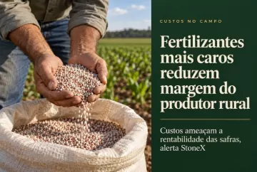 Fertilizantes mais caros reduzem margem do produtor rural e ameaçam rentabilidade das safras, alerta StoneX