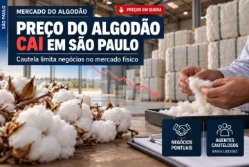 Preço do algodão cai em São Paulo e cautela limita negócios no mercado físico