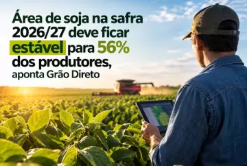 Área de soja na safra 2026/27 deve ficar estável para 56% dos produtores, aponta Grão Direto