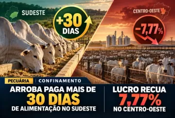 Confinamento: arroba paga mais de 30 dias de alimentação no Sudeste e lucro recua 7,77% no Centro-Oeste
