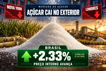 Açúcar cai em Nova York e Londres, mas preço no Brasil acumula alta de 2,33% em outubro