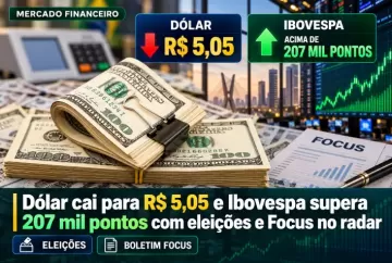 Dólar cai para R$ 5,05 e Ibovespa supera 207 mil pontos com eleições e Focus no radar