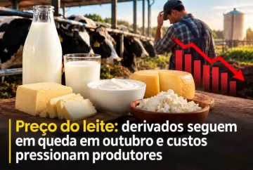 Preço do leite: derivados seguem em queda em outubro e custos pressionam produtores