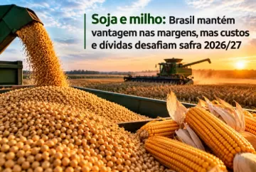 Soja e milho: Brasil mantém vantagem nas margens, mas custos e dívidas desafiam safra 2026/27