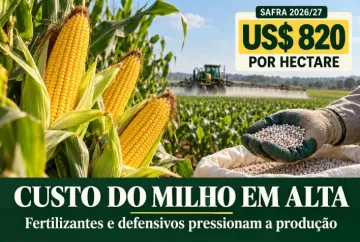 Safra 2026/27: fertilizantes e defensivos elevam custos do milho a US$ 820 por hectare