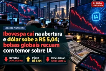 Ibovespa cai na abertura e dólar sobe a R$ 5,04; bolsas globais recuam com temor sobre IA