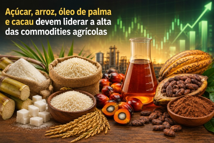 Açúcar, arroz, óleo de palma e cacau devem liderar a alta das commodities agrícolas