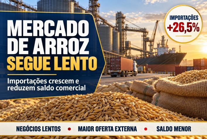 Mercado de arroz segue lento; importações crescem 26,5% e reduzem saldo comercial