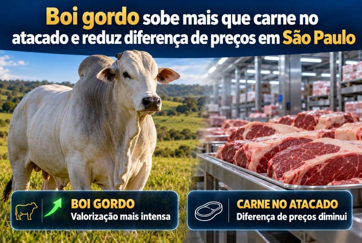 Boi gordo sobe mais que carne no atacado e reduz diferença de preços em São Paulo