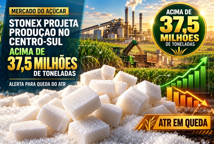 StoneX projeta açúcar acima de 37,5 milhões de toneladas no Centro-Sul, mas alerta para queda do ATR