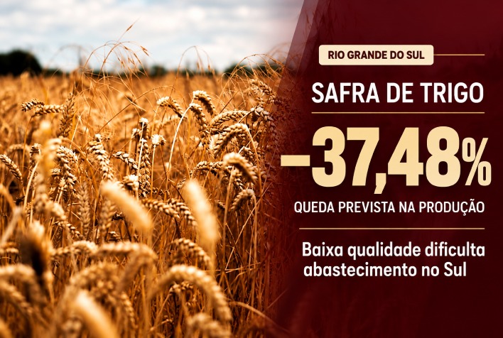 Safra de trigo no RS deve cair 37,48%; baixa qualidade dificulta abastecimento no Sul