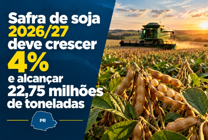 Safra de soja 2026/27 do Paraná deve crescer 4% e alcançar 22,75 milhões de toneladas